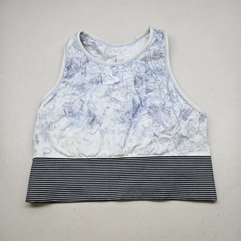 Lululemon Women Sports Bra 8 Blue Ebb To Train Tie Dye Wireless Racerback